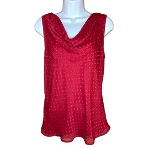 89th & Madison | Red Sheer Overlay Cowl Neck Blouse Sleeveless M